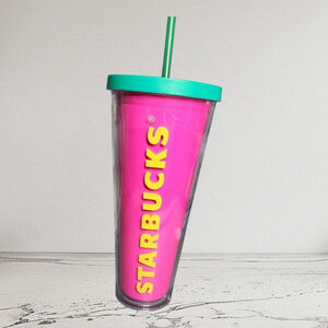 Starbucks Pink and Green Reusable Tumbler Cup with Straw 16oz